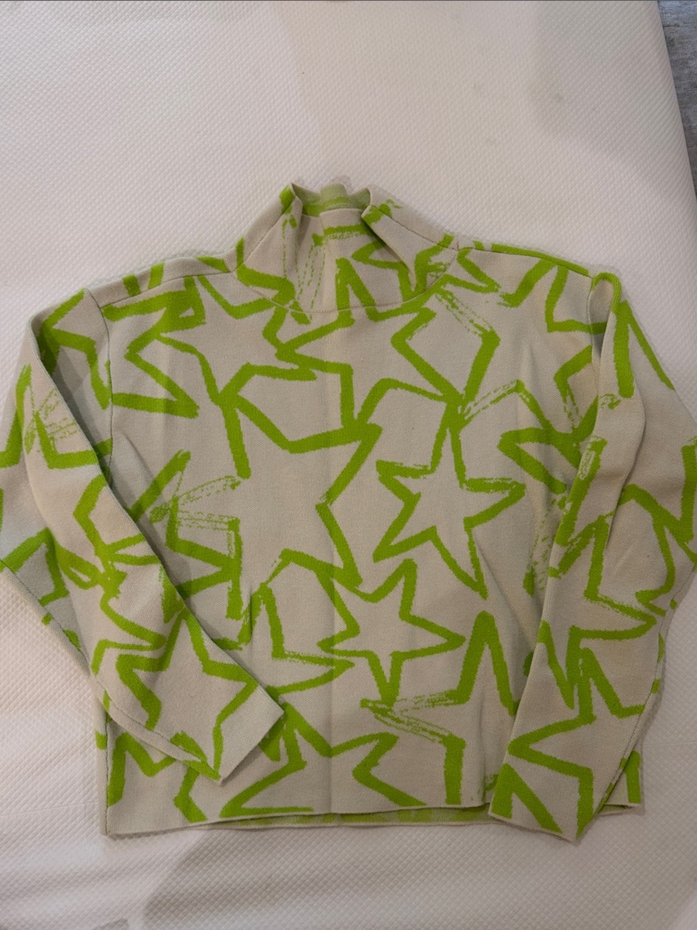 Maeve Cream & Lime Star Print Cowl Neck Sweater